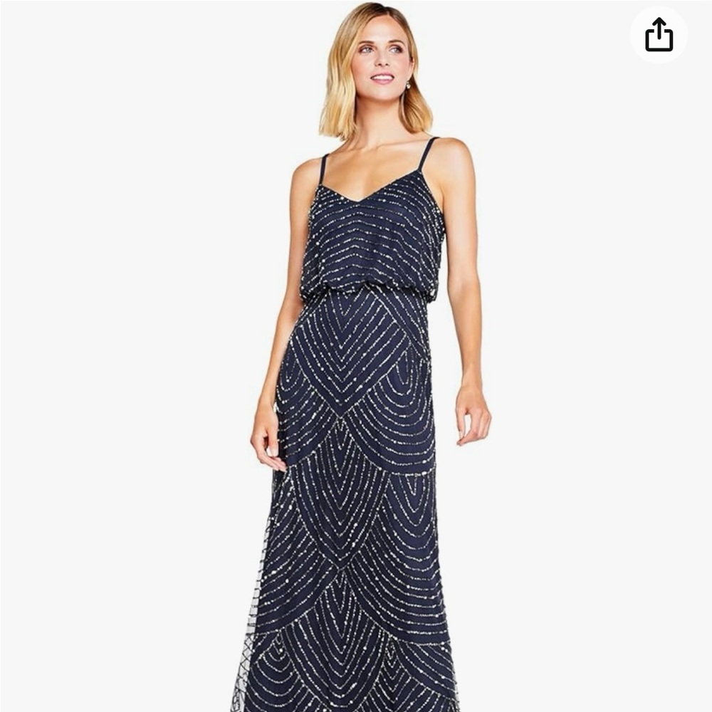 Blue Adrianna Papell Long Beaded Gown
